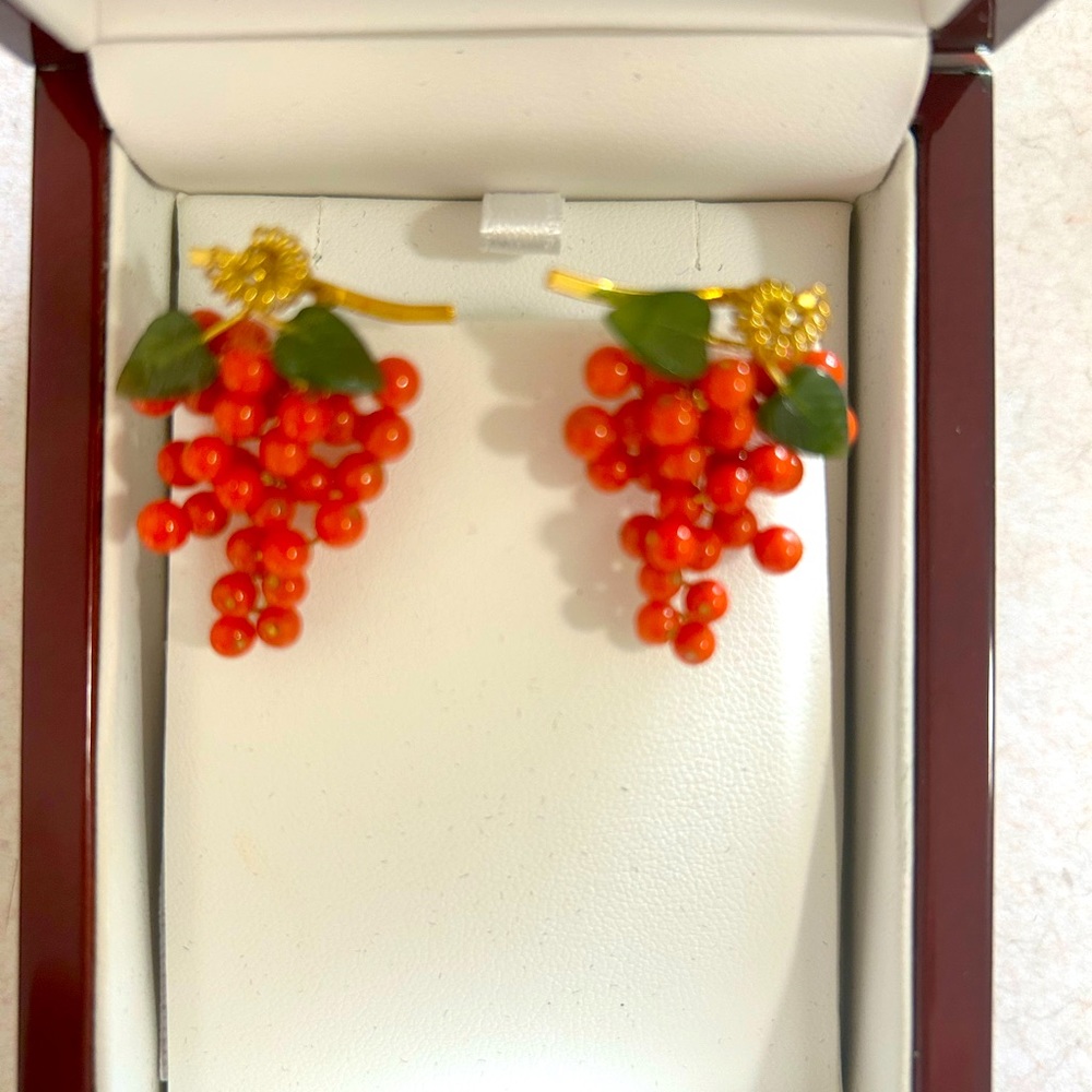 Vintage, Coral and Jade Omega back European earrings